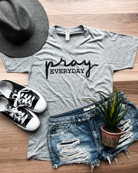 Pray Everyday Vneck Graphic Tee